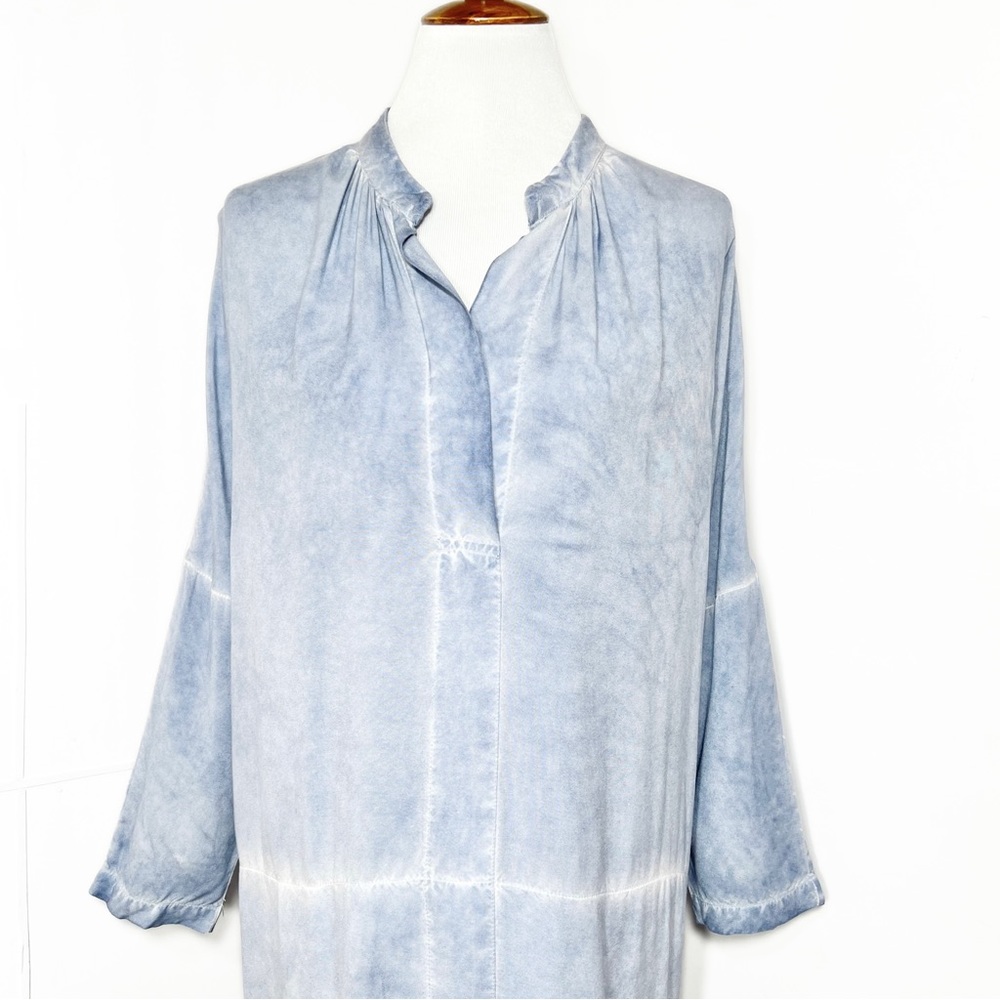 Anthropologie Blue Tie Dye 3/4 Sleeve High-Low Chambray Tunic Shirtdress - Picture 2 of 10